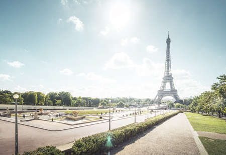 sunny morning and Eiffel Tower, Paris, Franceの写真素材