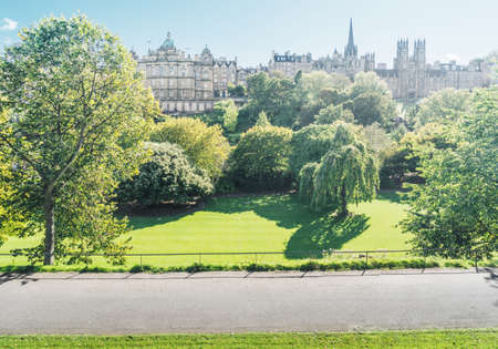 Edinburgh, Scotland from Princess Street Gardens, UKの写真素材