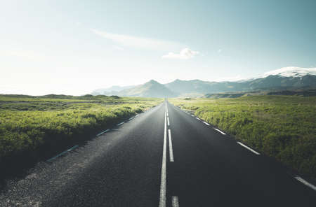 road in summer sunny Icelandの写真素材