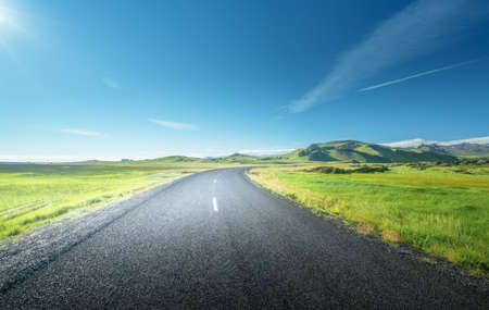 road in summer sunny Icelandの写真素材