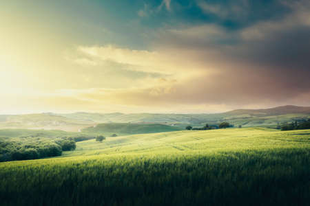 tuscany lanscape, sunset time, Italyの写真素材