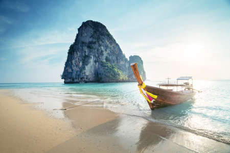 sunset time Ao Phra Nang Beach, Ao Nang, Krabi province, Thailandの写真素材