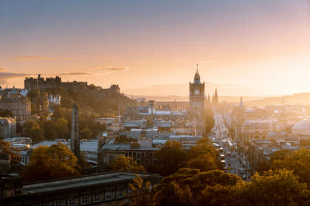 Edinburgh city skyline from Calton Hill., United Kingdomの写真素材