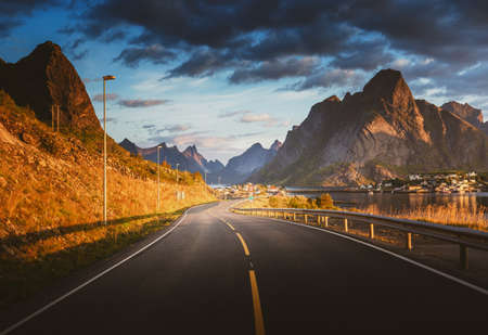 road by the sea, Reine, Lofoten islands, Norwayの写真素材