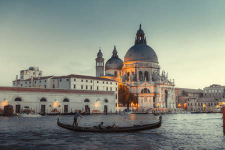 Basilica Santa Maria della Salute in sunset time, Venice, Italyの写真素材