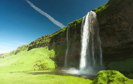 Seljalandfoss waterfall in summer time, Icelandの写真素材