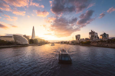 London skyline from Tower Bridge, UKの写真素材