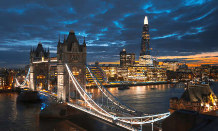 Aerial view to the Tower Bridge and skyline of London, UKのeditorial素材