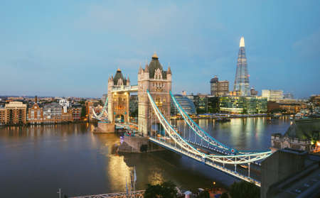 Aerial view to the Tower Bridge and skyline of London, UKのeditorial素材
