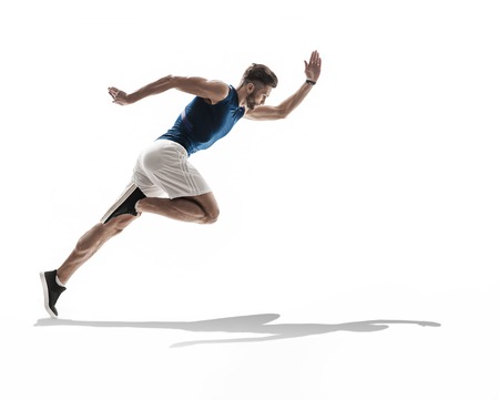 young man runner jogger running. dynamic movement. isolated