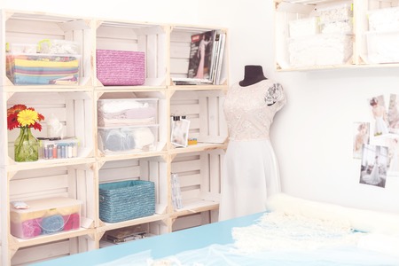 Necessary material for sewing wedding dress in atelierの写真素材