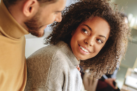 face of a woman in love looking at her man, selective focusの写真素材
