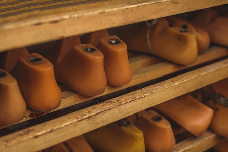 brown plastic shoe lasts used to manufacture modern day shoesの写真素材