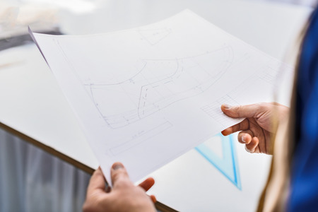 pencil draft of a future shoe made on a paper, close upの写真素材