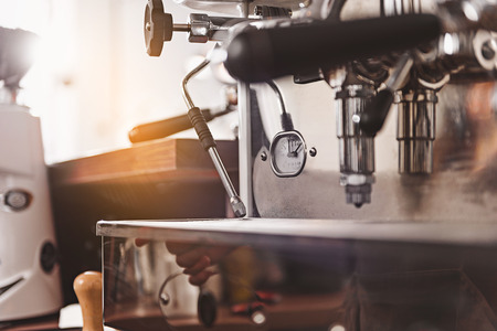 thermometer on the side of the coffee machine, equipment for making coffeeの写真素材