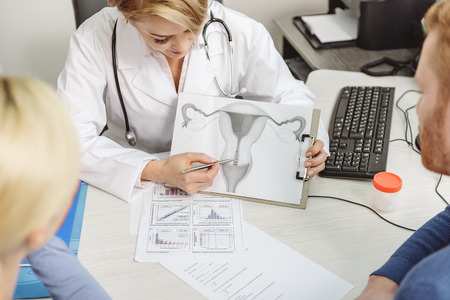 Attentive female medico doing her workの写真素材