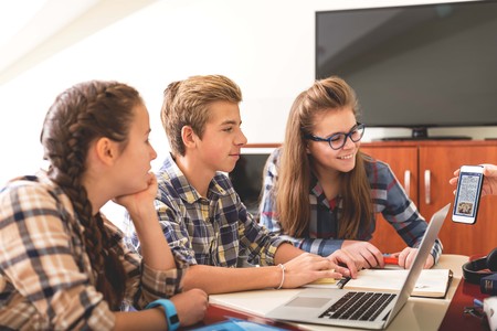 Hilarious teenagers ready for studyの写真素材