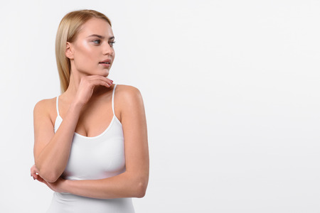 Attractive fit woman posing and seducingの写真素材