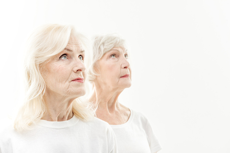 Wrinkled old ladies waiting for new youthの写真素材