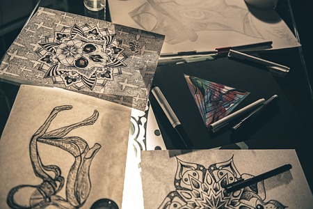 Various extraordinary images locating on deskの写真素材