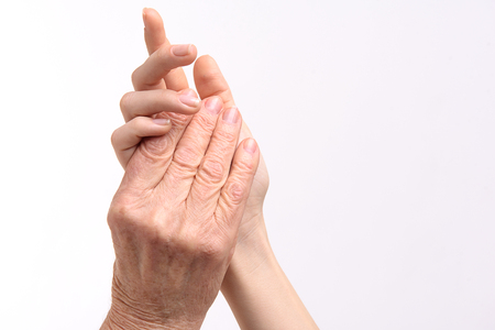 Smooth palm keeping furrowed armの写真素材