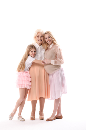 Happy glances of female relativesの写真素材