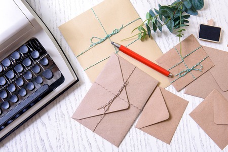 Red pencil at brown coversの写真素材