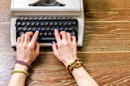 Woman using equipment for writingの写真素材
