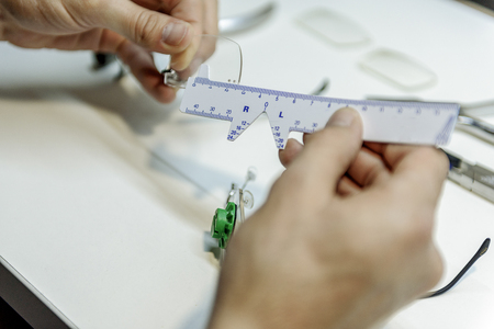 Making measurements with special rulerの写真素材