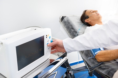 Medical digital device measuring pressure of maleの写真素材