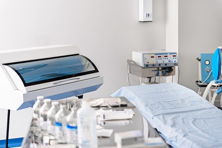 Medical equipments situating in hospital roomの写真素材