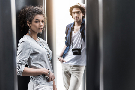 Romantic couple is resting in open airの写真素材