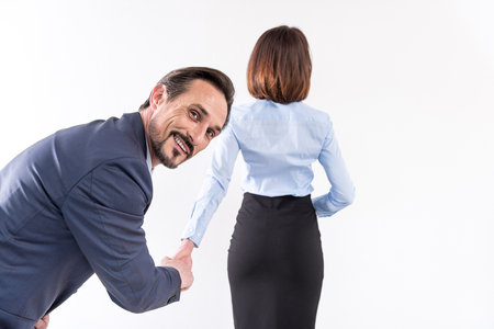 Pleasant mature male is standing with ladyの写真素材