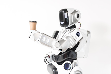 Modern cyborg is drinking espressoの写真素材