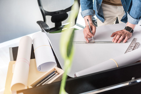 Employee making certain necessary draftの写真素材