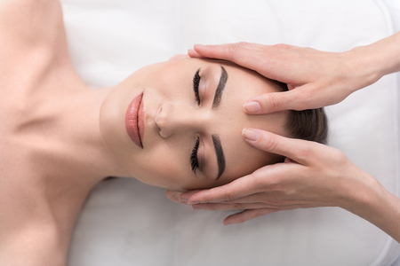 Attractive elegant girl is resting in beauty shopの写真素材