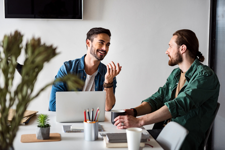 Glad coworkers doing their job in officeの写真素材