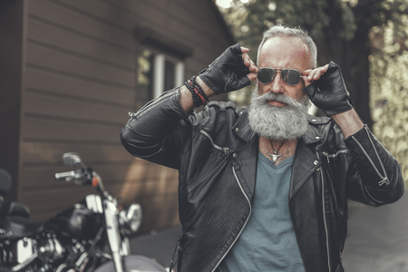 Mature male person wearing sunglassesの写真素材