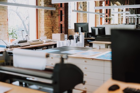 Pano shot of a modern typography office with good equipment