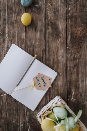 Easter decor and copybook on kitchen table