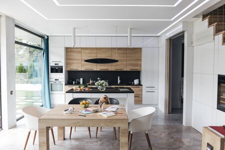 Modern kitchen for comfortable life stock photoの写真素材