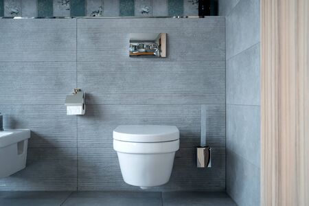 Large toilet room with modern plumbing fixture