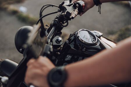 Biker going to ride motorcycle stock photoの写真素材
