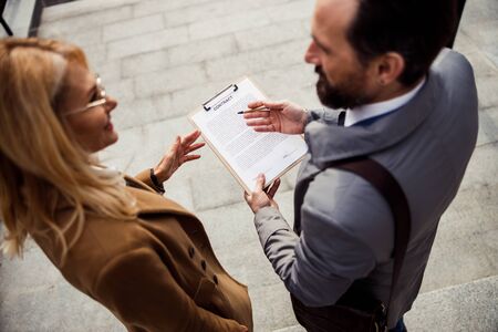 Female client communicating with a professional broker