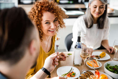 Beautiful lady going to eat delicious meat