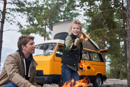 Daughter spends happy time with her fatherの写真素材