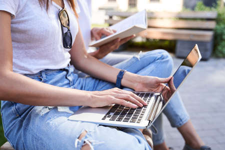Girl browsing at the laptopの写真素材
