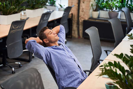 Man resting after workの写真素材