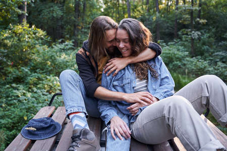Man and woman resting togetherの写真素材