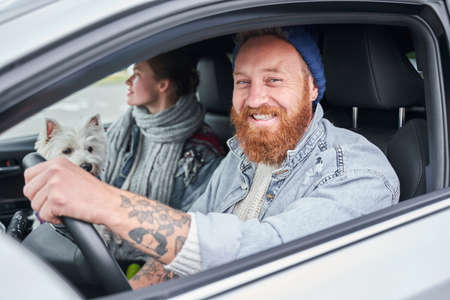 Man driving a carの写真素材